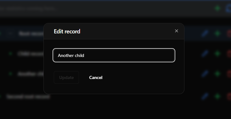 Particular data entry edit popup.
