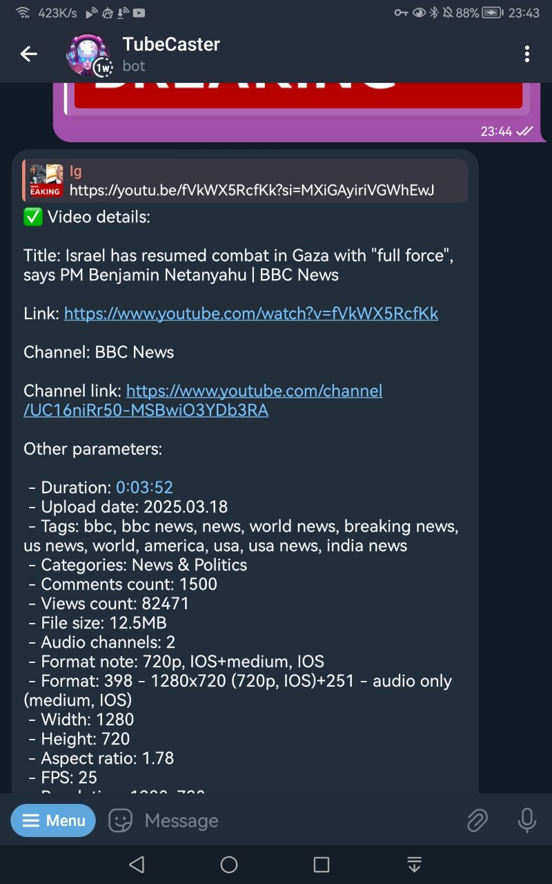 Fetched video details.
