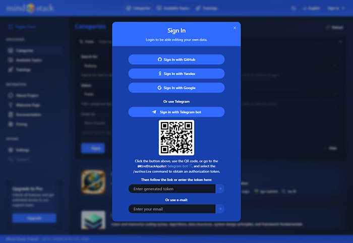 Signin popup window with all the auth-providers (OAuth and OTP) suggested. (v.0.1.0)