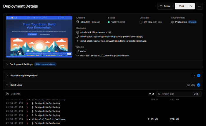 Vercel deployment panel. (v.0.1.0)