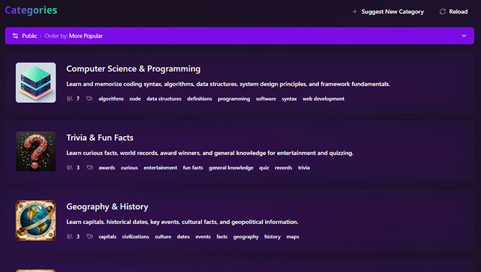 Category system for organizing topics by subject area. (v.0.1.3)