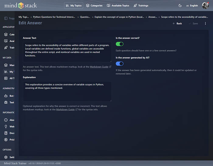 Answer editing interface with rich text formatting options.