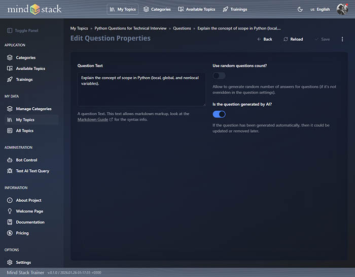 Question editing with support for multimedia attachments.