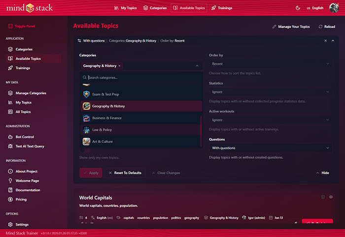 Advanced filtering system for finding relevant topics quickly.