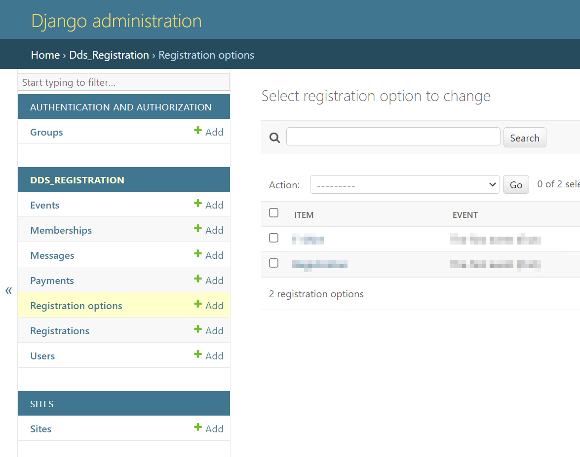 General view of the Django admin page.