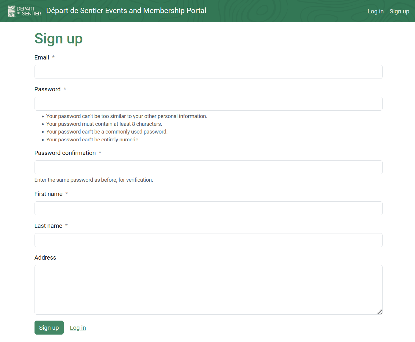 Profile signup form.