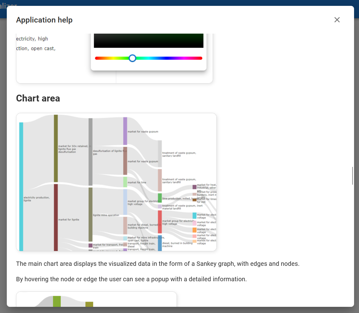 Help dialog window with an explanantion of some basic application features.